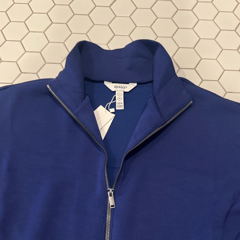 NWT SPANX Full Zip Track Jacket Women's Blue Zip-Up Jacket- midnight navy - Picture 5 of 6